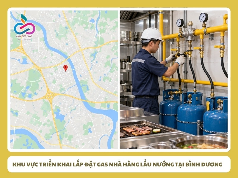 Khu vực triển khai lắp đặt gas nhà hàng lẩu nướng tại Bình Dương