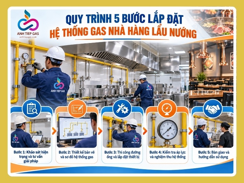 Quy trình 5 bước lắp đặt hệ thống gas nhà hàng lẩu nướng