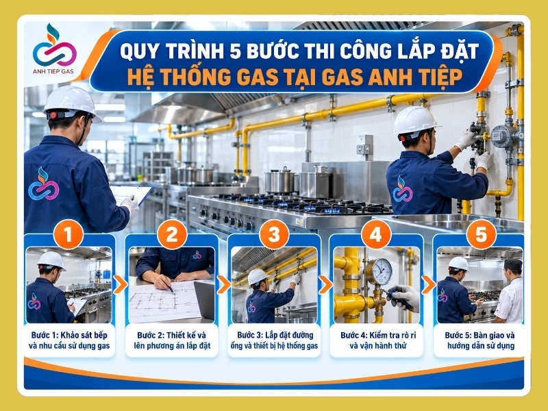 Quy trình 5 bước thi công lắp đặt hệ thống gas tại Gas Anh Tiệp